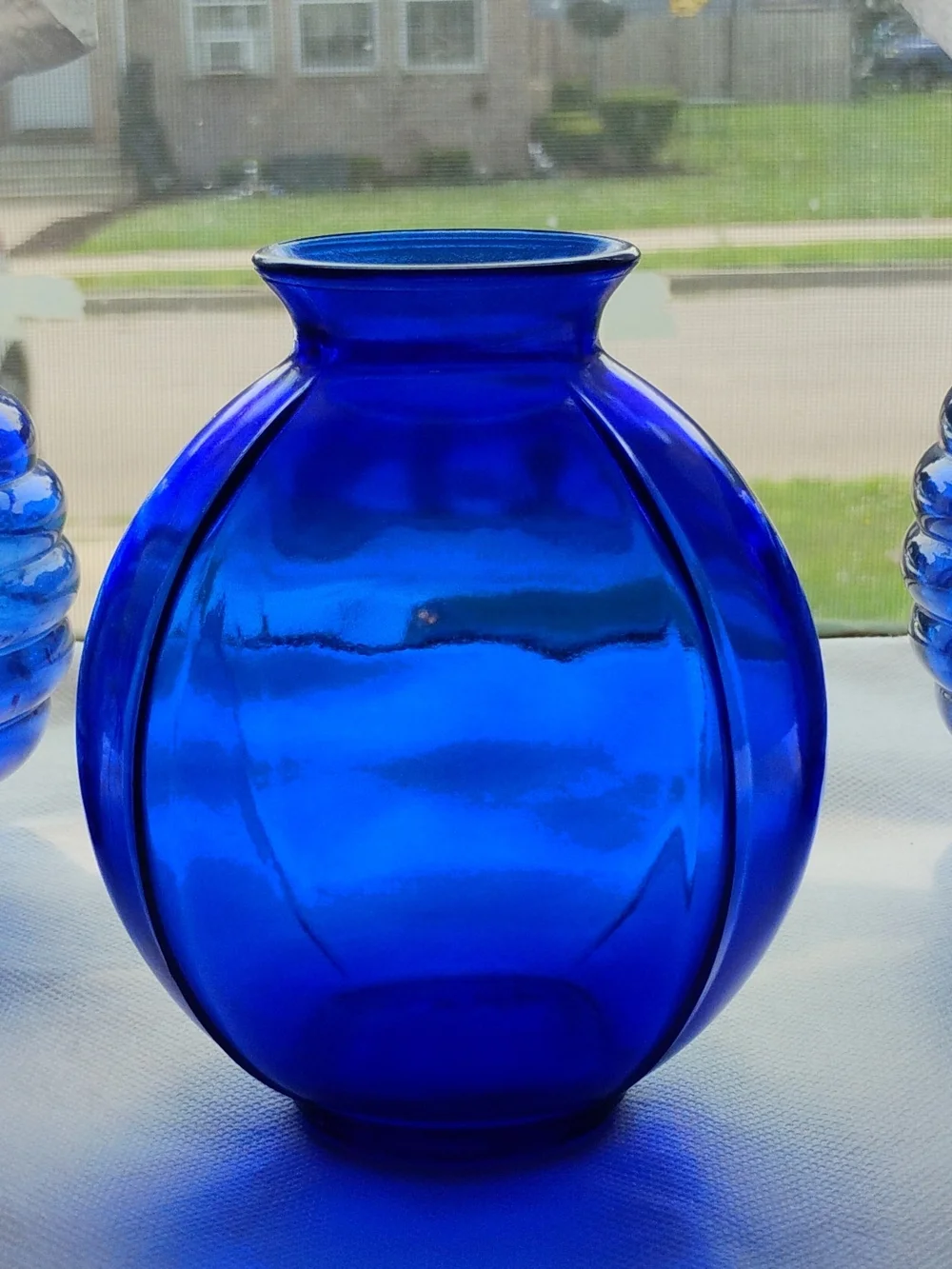 Cobalt Blue Glass Vases - Beehive Pair & Globe Vase Trio